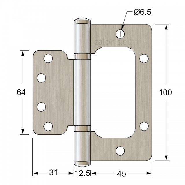 HINGE FOR DOORS AND WINDOWS 100x90x2.5 / NICKEL MAT